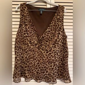 Brown Leopard Print Sleeveless Top Ralph Lauren plus 16w